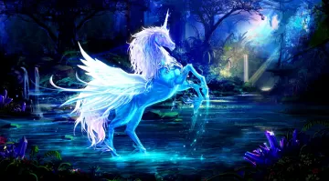 unicorn water forest night magic