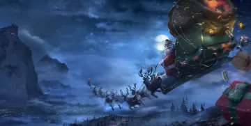 santa claus reindeer sleigh flying gifts christmas