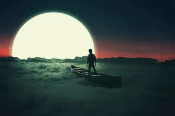 silhouette moon boat